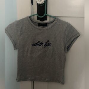 White Fox Boutique Gray Tee with Blue Logo